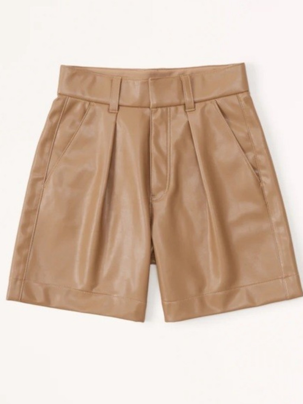 Nwt Abercrombie & Fitch Vegan Leather High Waist Loose Trouser Shorts, Tan.
